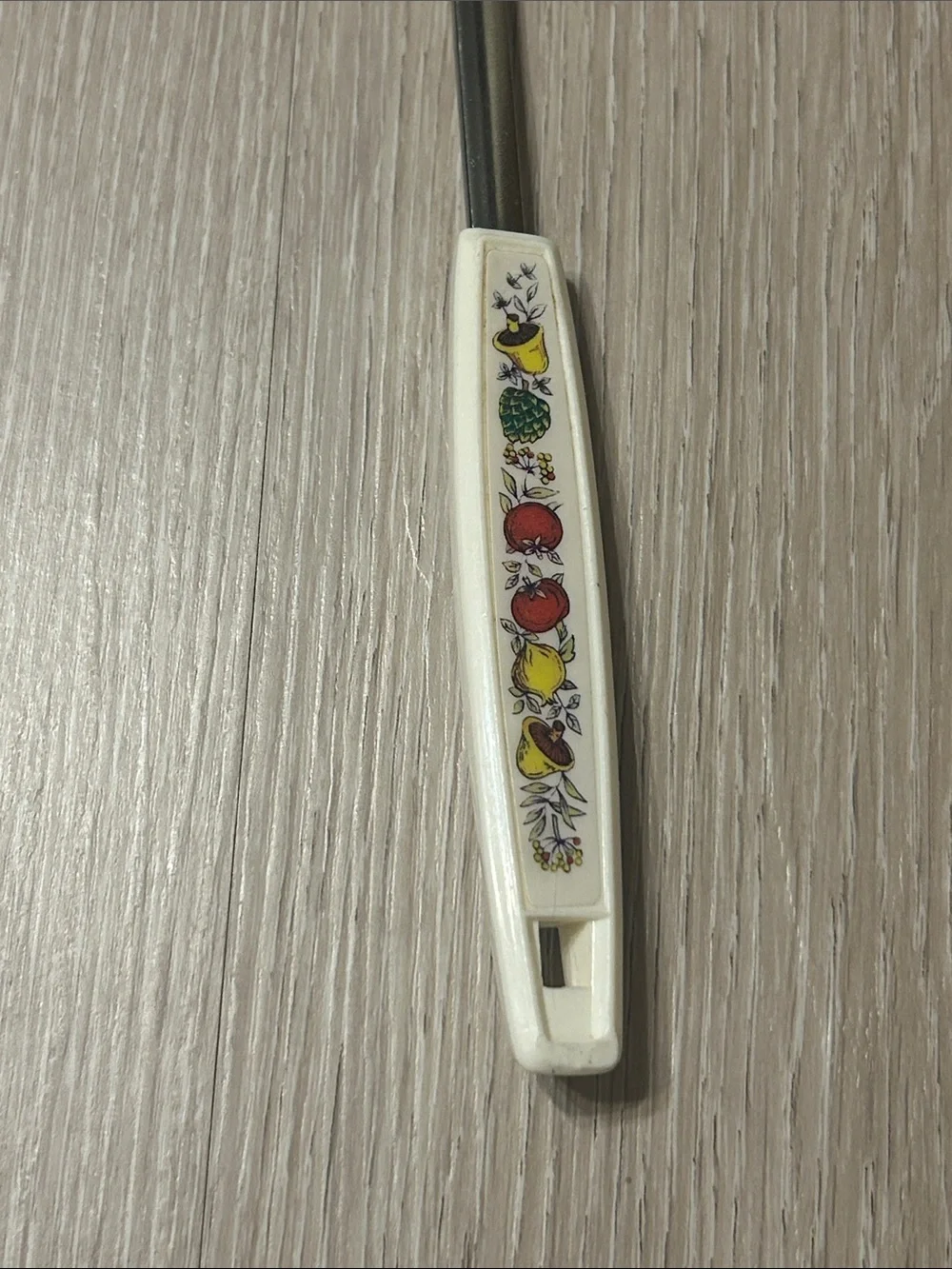 Vintage Vegetable Floral White Plastic Handle Metal Slotted Turner Spatula